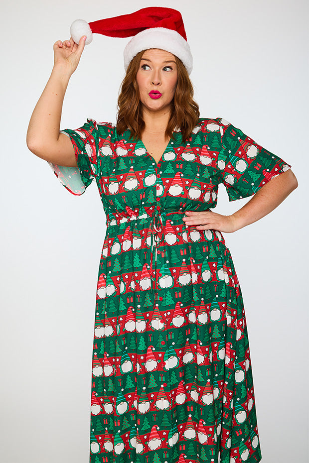 Marley Christmas Gnomes Dress – Christmas Gnomes midi dress