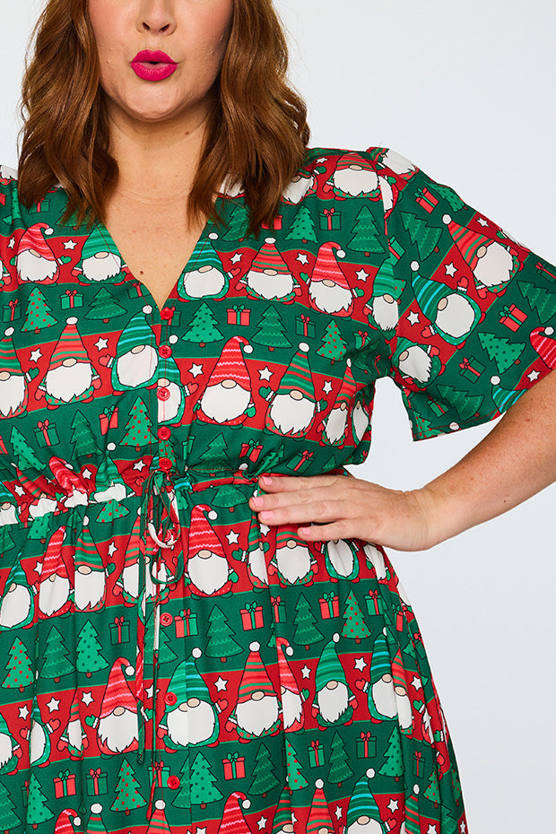 Marley Christmas Gnomes Dress – Christmas Gnomes midi dress