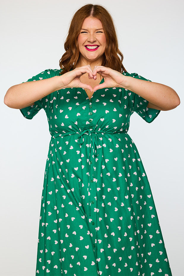 Marley Cotton Green Cupid Dress – Green Cupid midi dress