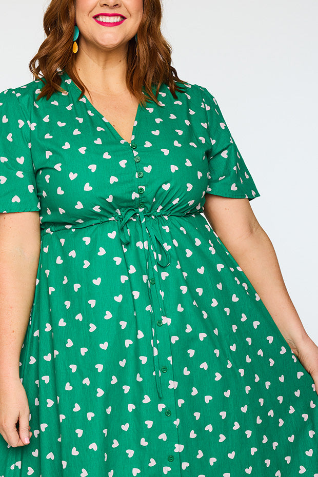 Marley Cotton Green Cupid Dress – Green Cupid midi dress