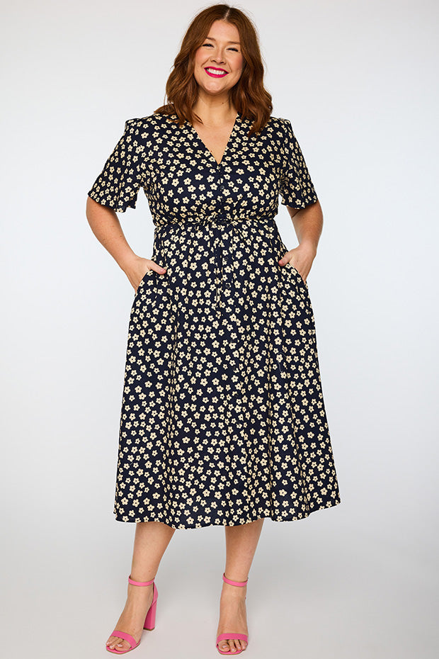 Marley Cotton Navy Sweet Daisy Dress – Navy Sweet Daisy midi dress
