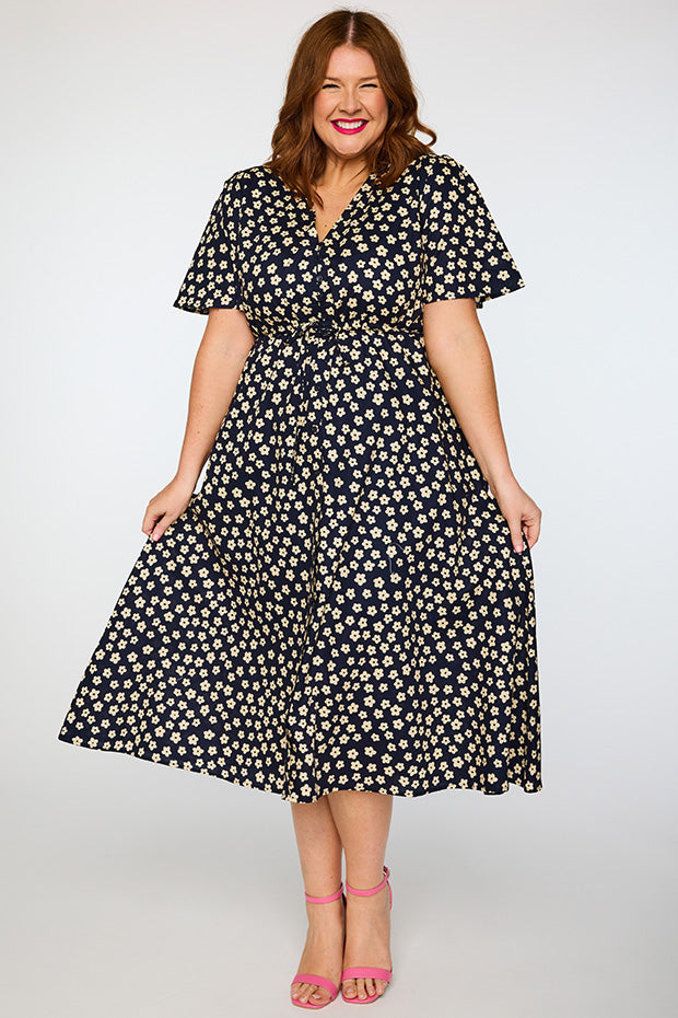 Marley Cotton Navy Sweet Daisy Dress – Navy Sweet Daisy midi dress