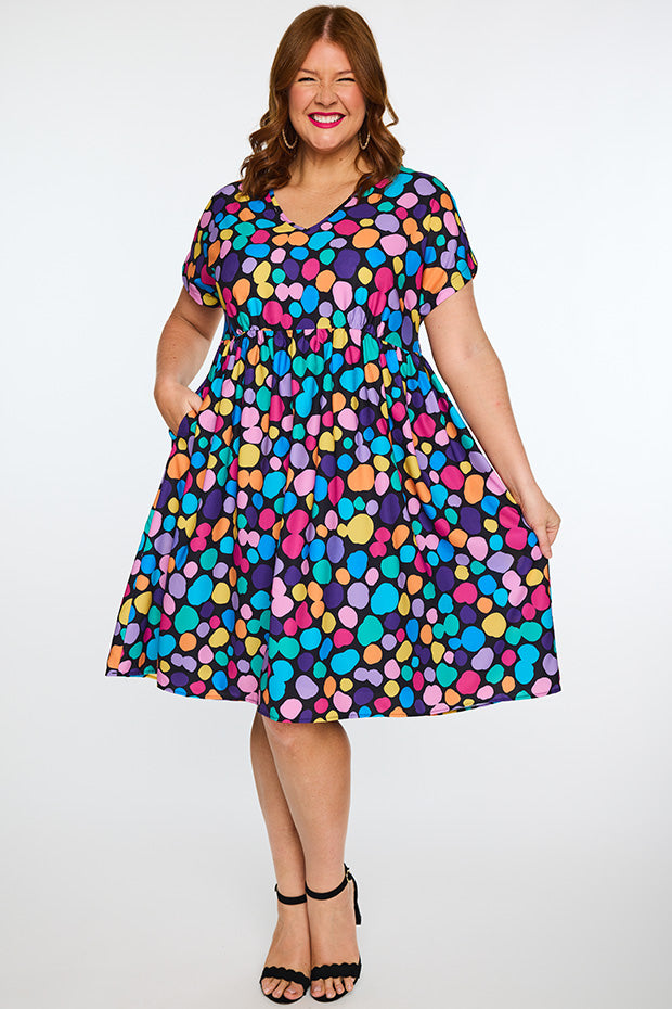 Savannah Rainbow Pebble Spots Dress – Rainbow Pebble Spots midi dress