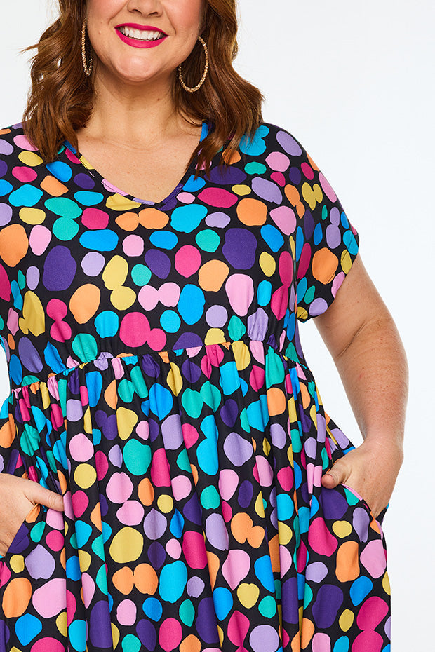 Savannah Rainbow Pebble Spots Dress – Rainbow Pebble Spots midi dress