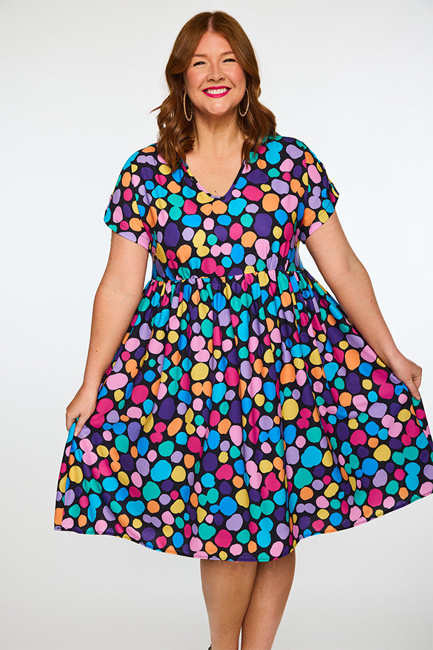 Savannah Rainbow Pebble Spots Dress – Rainbow Pebble Spots midi dress