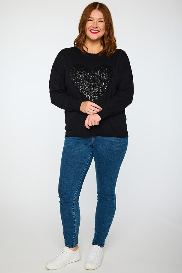 Sparkle Heart Black Knit – Heart Black knit jumper