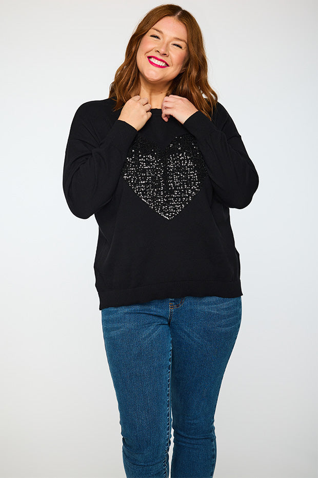Sparkle Heart Black Knit – Heart Black knit jumper