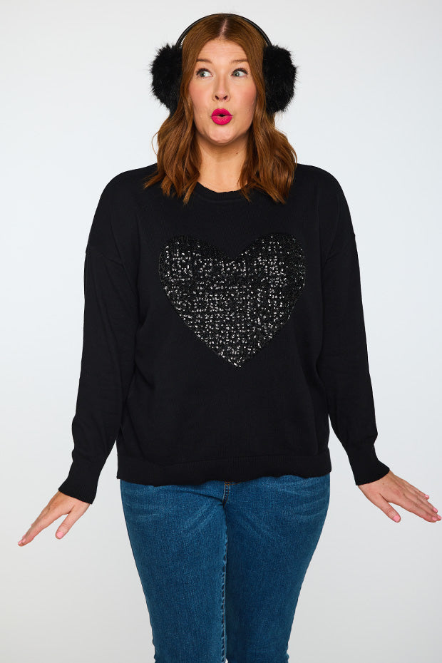 Sparkle Heart Black Knit – Heart Black knit jumper