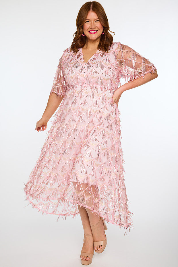 Wonderful Pink Party Dress – Pink Party midi dress