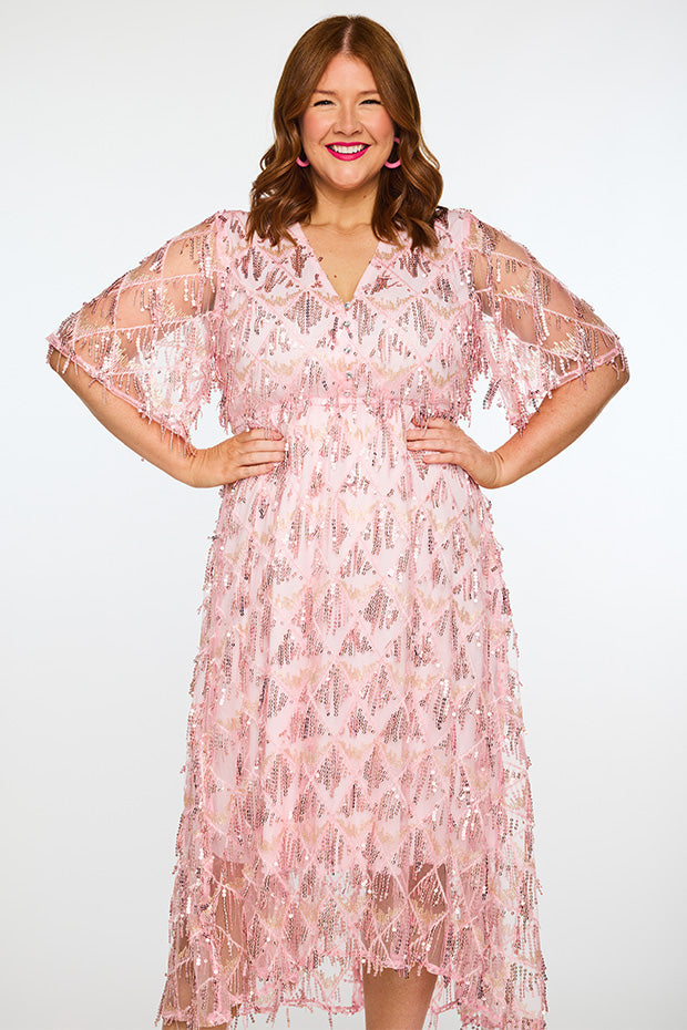 Wonderful Pink Party Dress – Pink Party midi dress