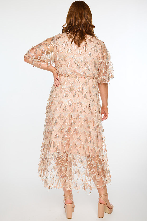 Wonderful Rose Gold Party Dress – Rose Gold midi dress