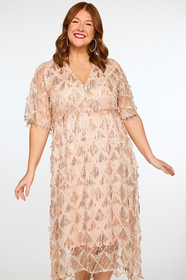 Wonderful Rose Gold Party Dress – Rose Gold midi dress