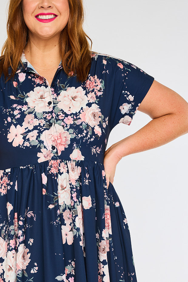Frankie Navy Floral Dress – Navy Floral shirt dress
