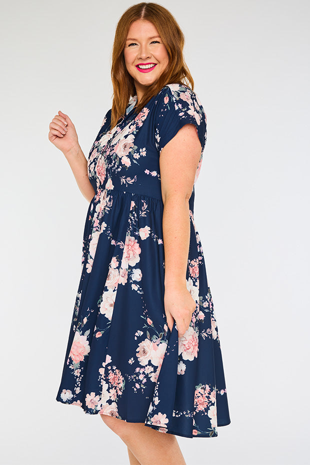 Frankie Navy Floral Dress – Navy Floral shirt dress