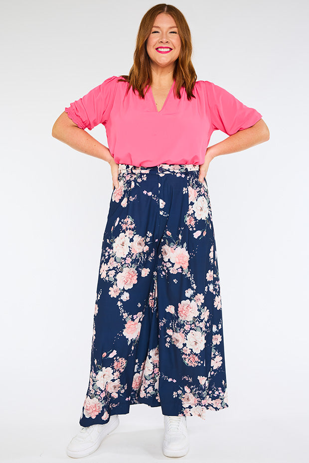 Zoey Navy Floral Pant – Navy Floral wide leg pants