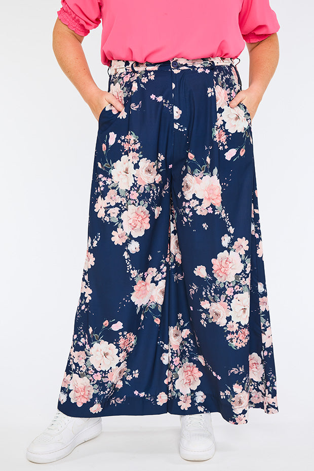 Zoey Navy Floral Pant – Navy Floral wide leg pants