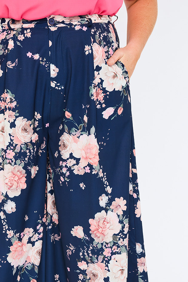 Zoey Navy Floral Pant – Navy Floral wide leg pants
