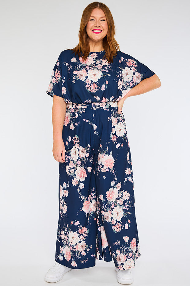 Zoey Navy Floral Pant – Navy Floral wide leg pants