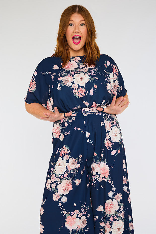 Zoey Navy Floral Pant – Navy Floral wide leg pants