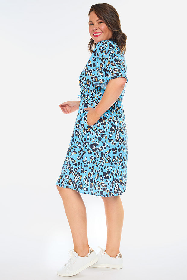 Siena Blue Leopard Dress – Blue Leopard knee length dress
