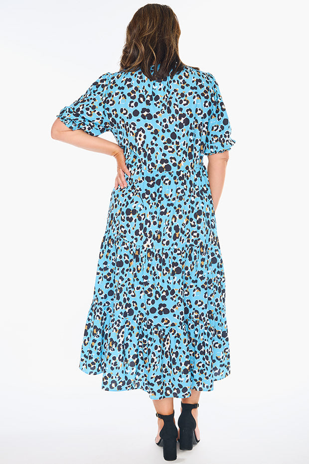 Sylvia Blue Leopard Dress – Blue Leopard midi dress