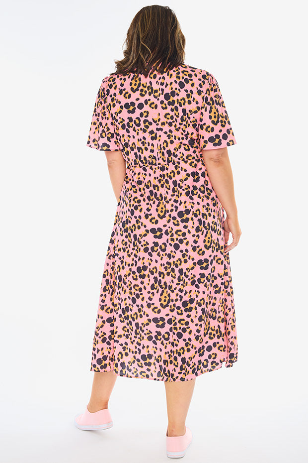 Marley Pink Leopard Dress – Pink Leopard midi dress