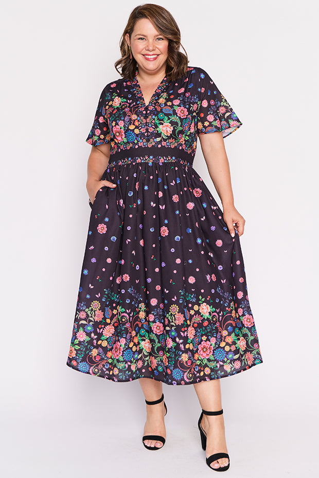 Stephanie Black Magic Garden Dress – Black Magic Garden midi dress