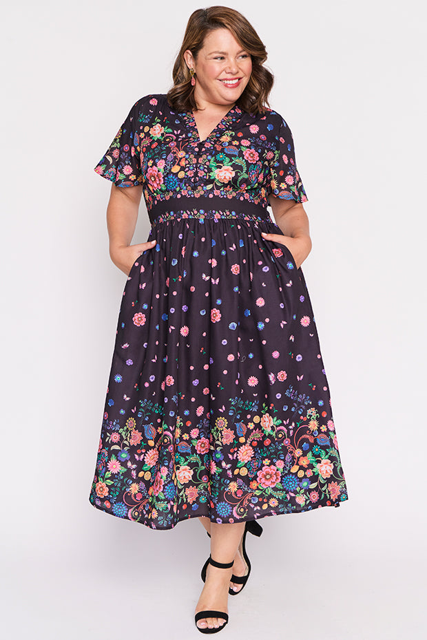 Stephanie Black Magic Garden Dress – Black Magic Garden midi dress