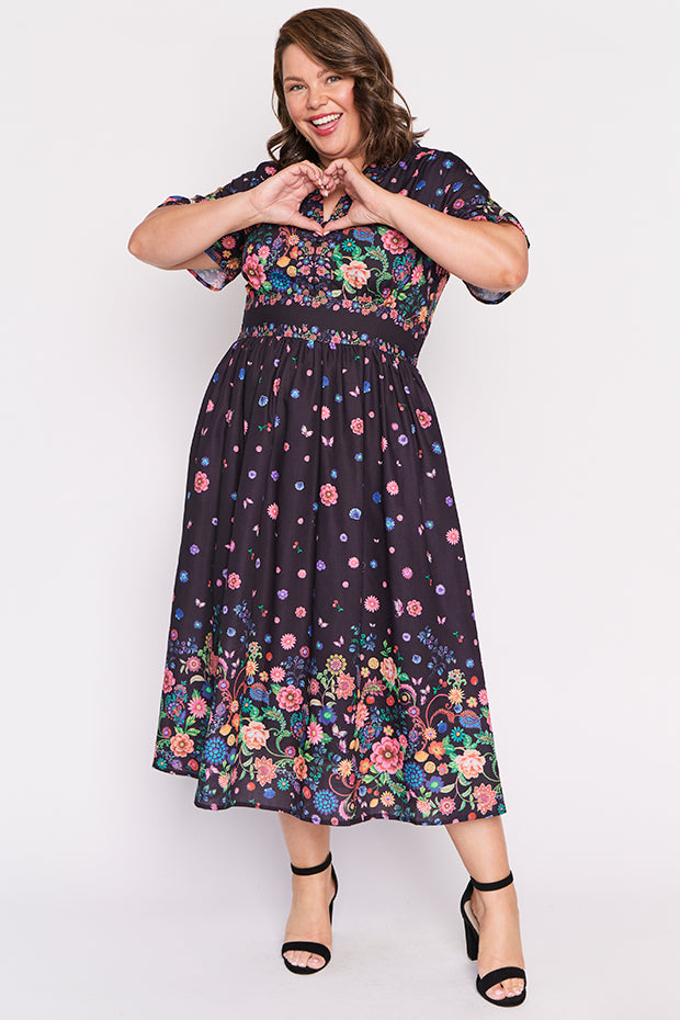Stephanie Black Magic Garden Dress – Black Magic Garden midi dress