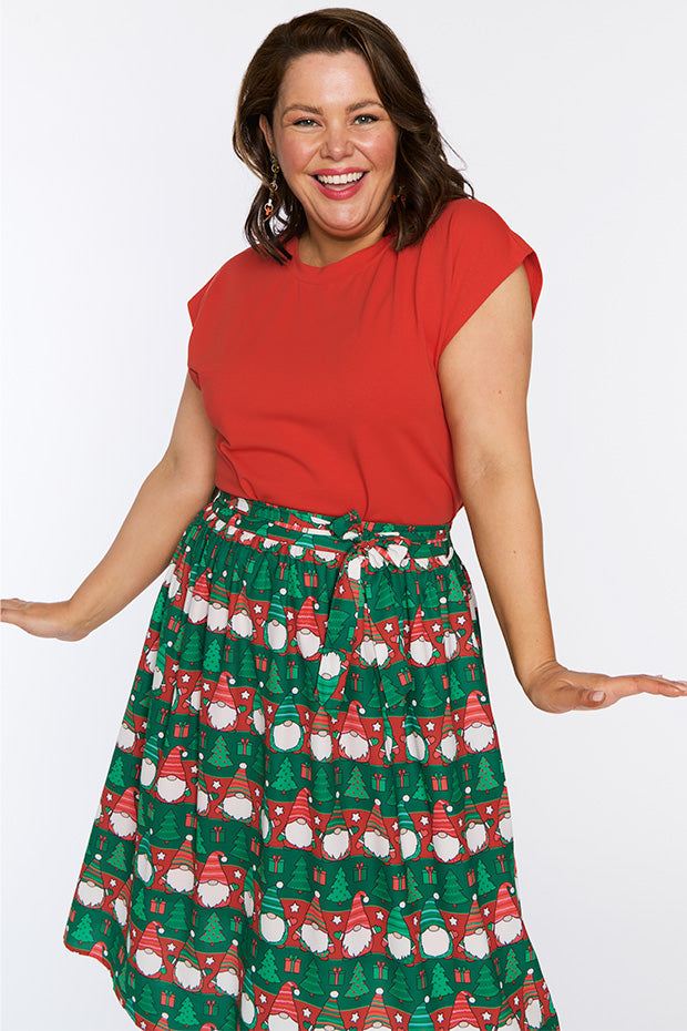 Ada Christmas Gnomes Skirt – Christmas Gnomes midi skirt