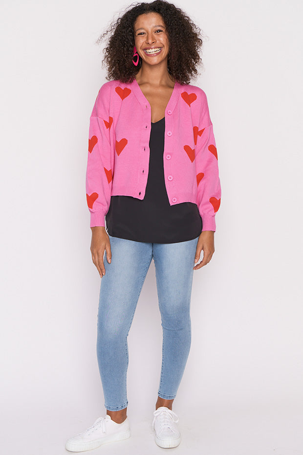 Queen of Hearts Pink & Red Cardi – Pink & Red cardigan