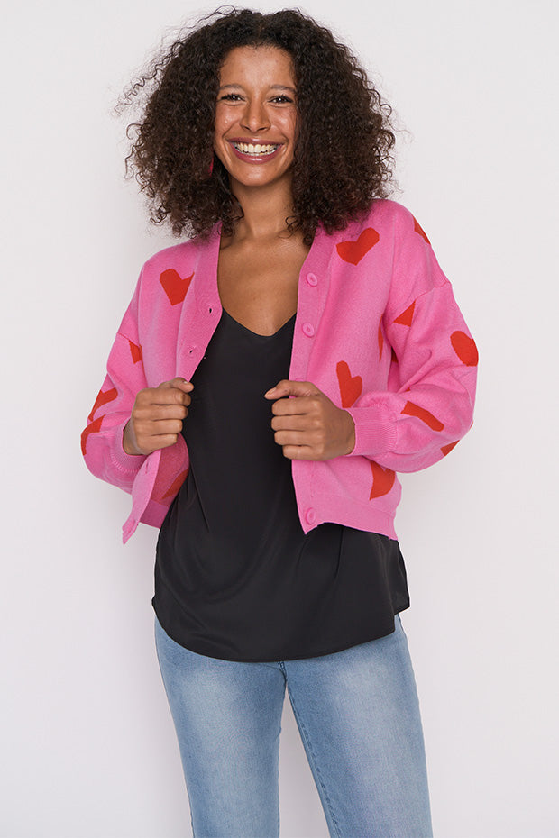 Queen of Hearts Pink & Red Cardi – Pink & Red cardigan