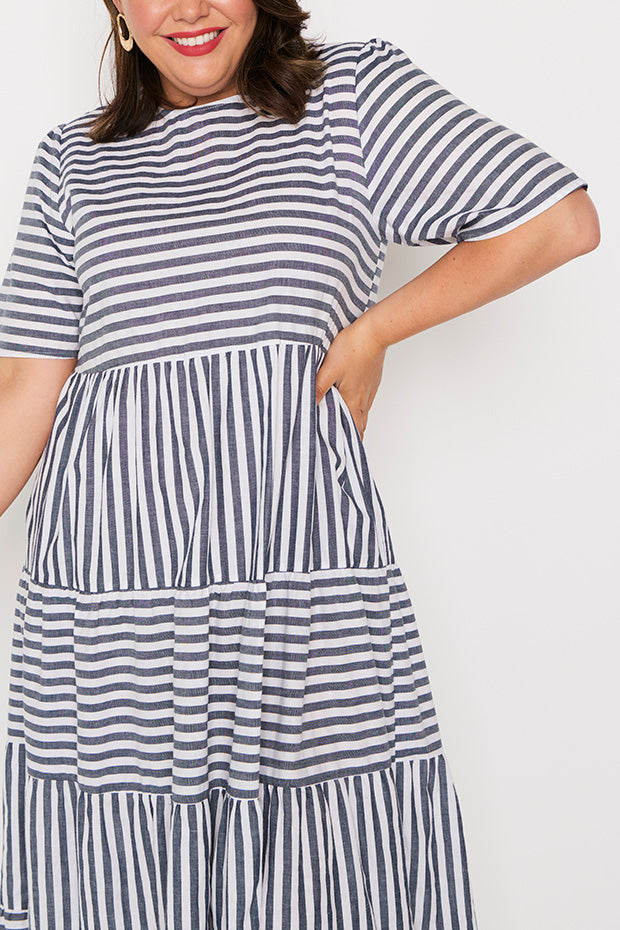 Alani Navy Stripe Dress – Navy Stripe maxi dress