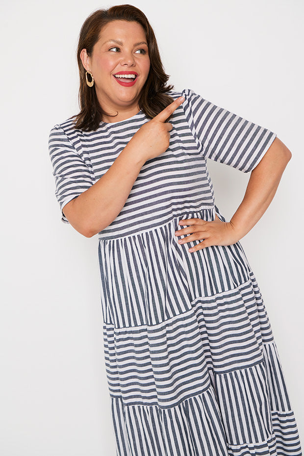 Alani Navy Stripe Dress – Navy Stripe maxi dress