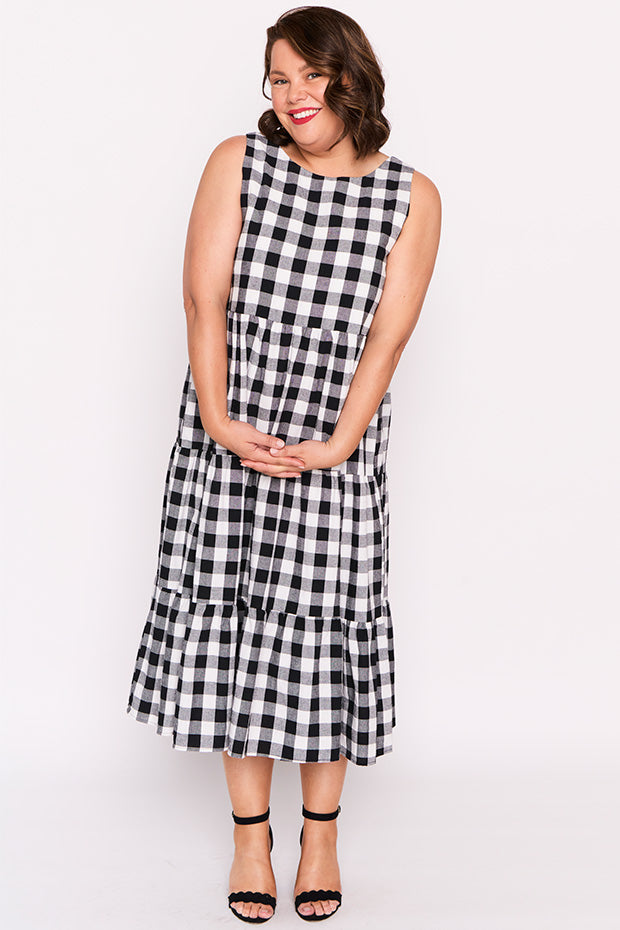 Maisy Black Gingham Dress – Black Gingham midi dress