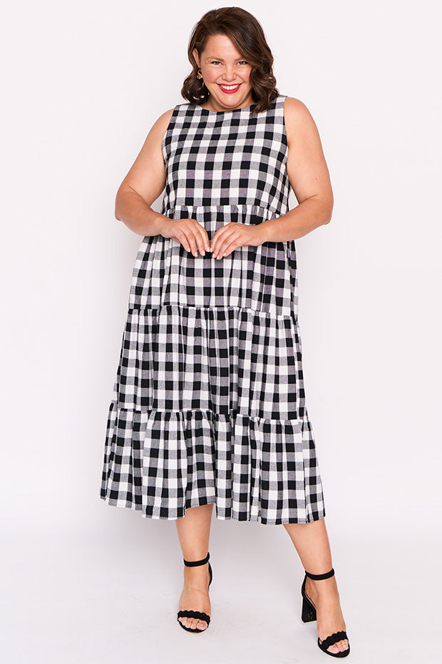 Maisy Black Gingham Dress – Black Gingham midi dress
