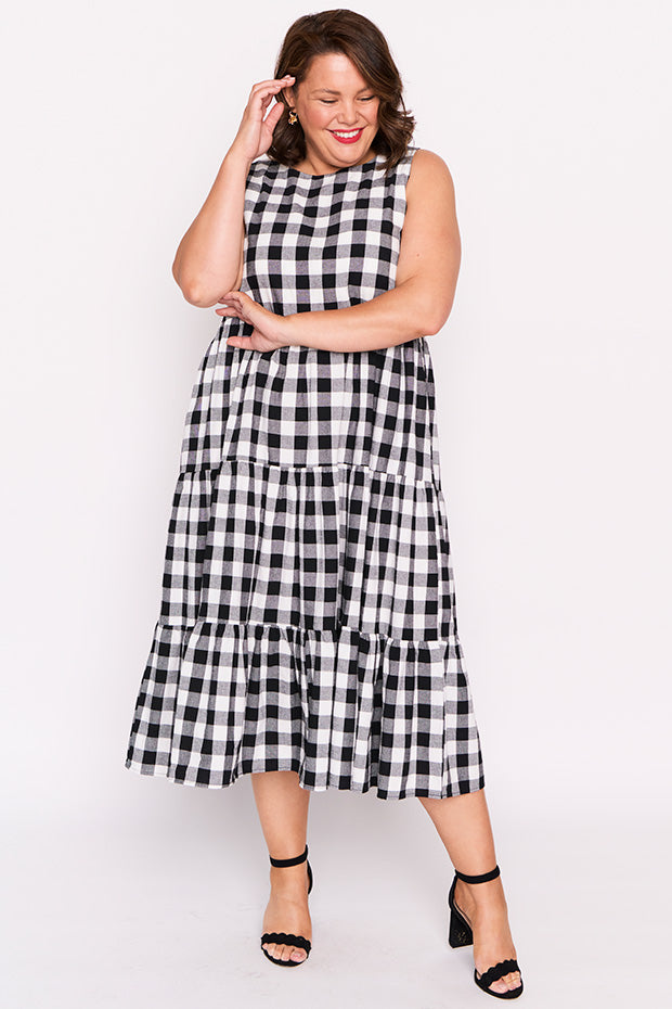 Maisy Black Gingham Dress – Black Gingham midi dress
