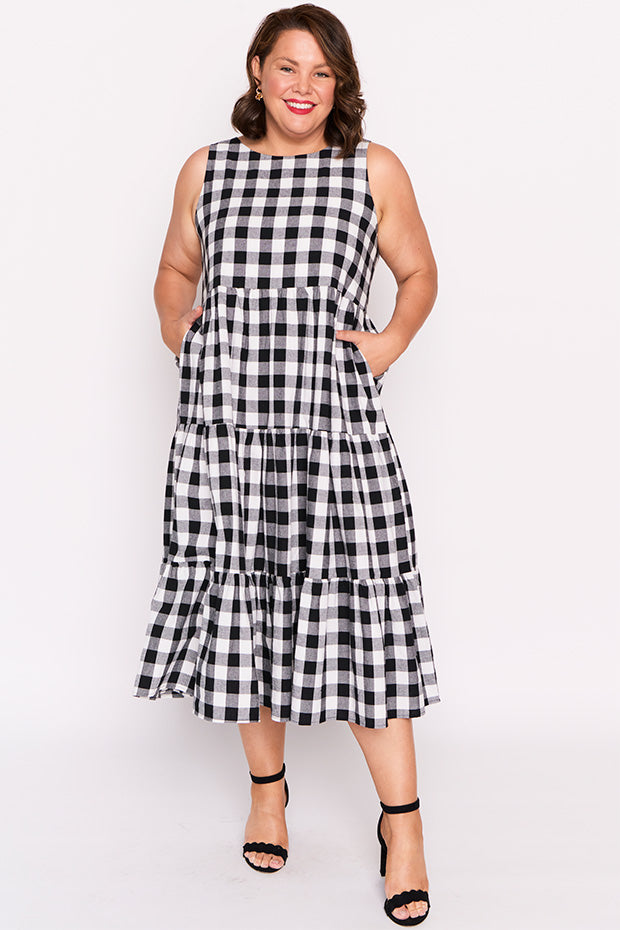 Maisy Black Gingham Dress – Black Gingham midi dress