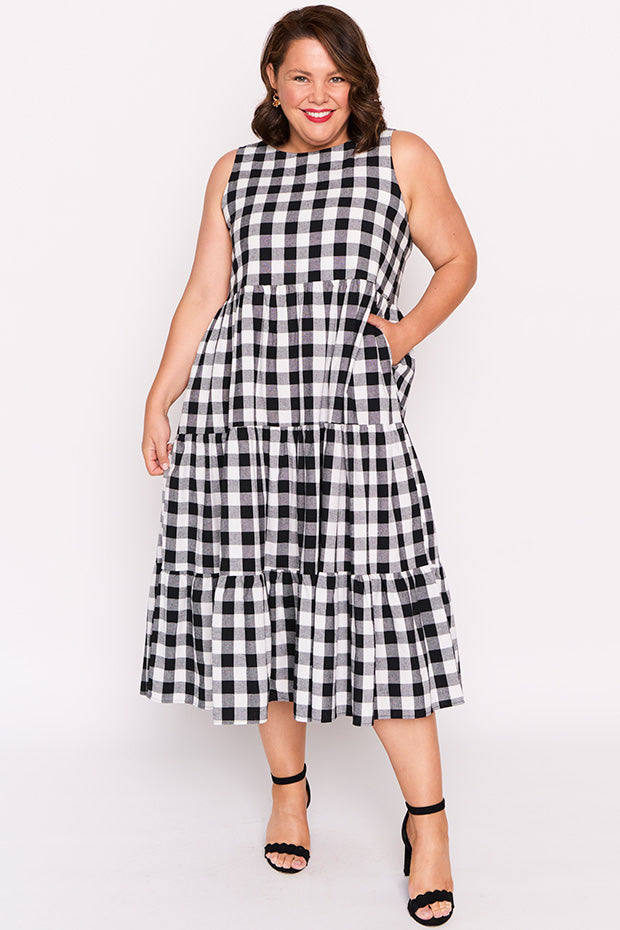 Maisy Black Gingham Dress – Black Gingham midi dress