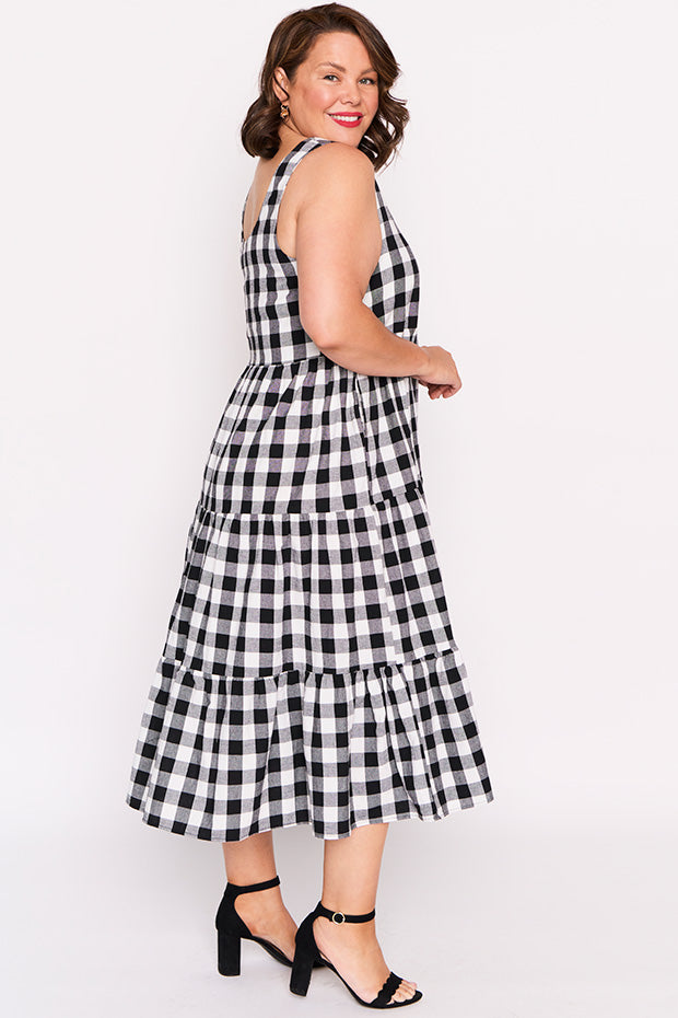 Maisy Black Gingham Dress – Black Gingham midi dress