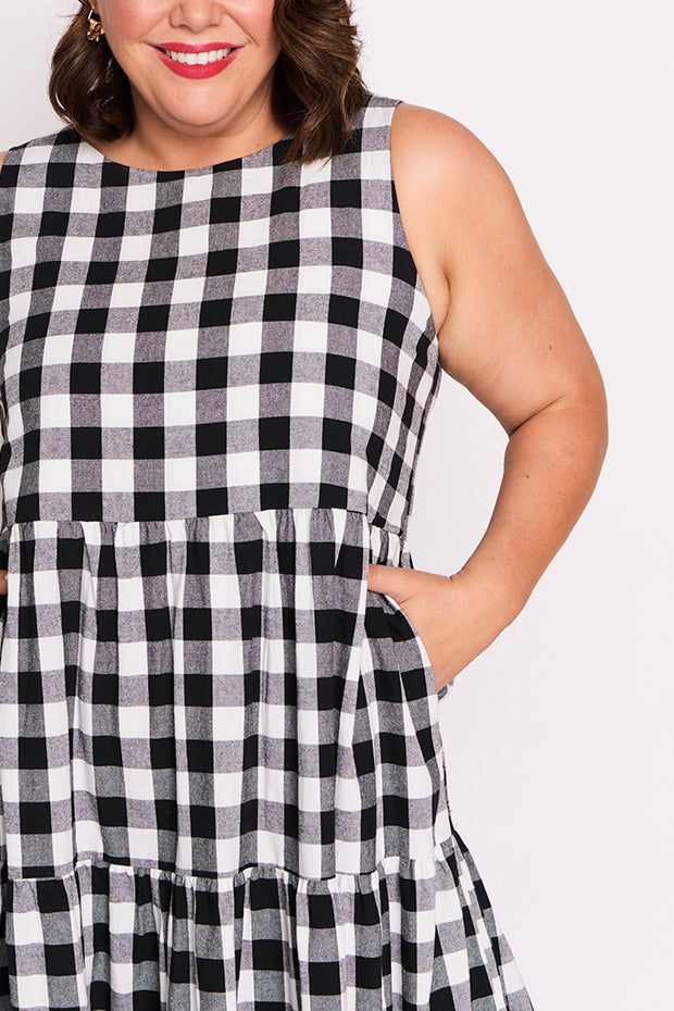 Maisy Black Gingham Dress – Black Gingham midi dress