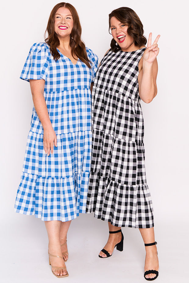 Maisy Cobalt Gingham Dress – Cobalt Gingham midi dress