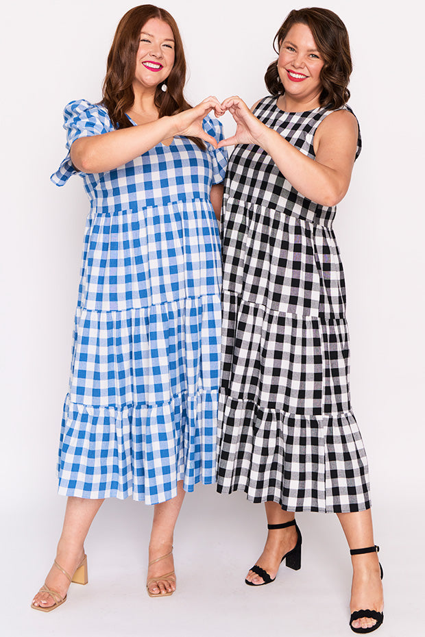 Maisy Cobalt Gingham Dress – Cobalt Gingham midi dress