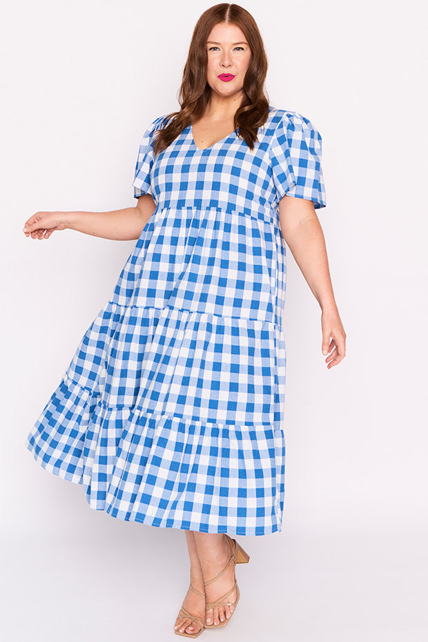 Percy Cobalt Gingham Dress – Cobalt Gingham midi dress