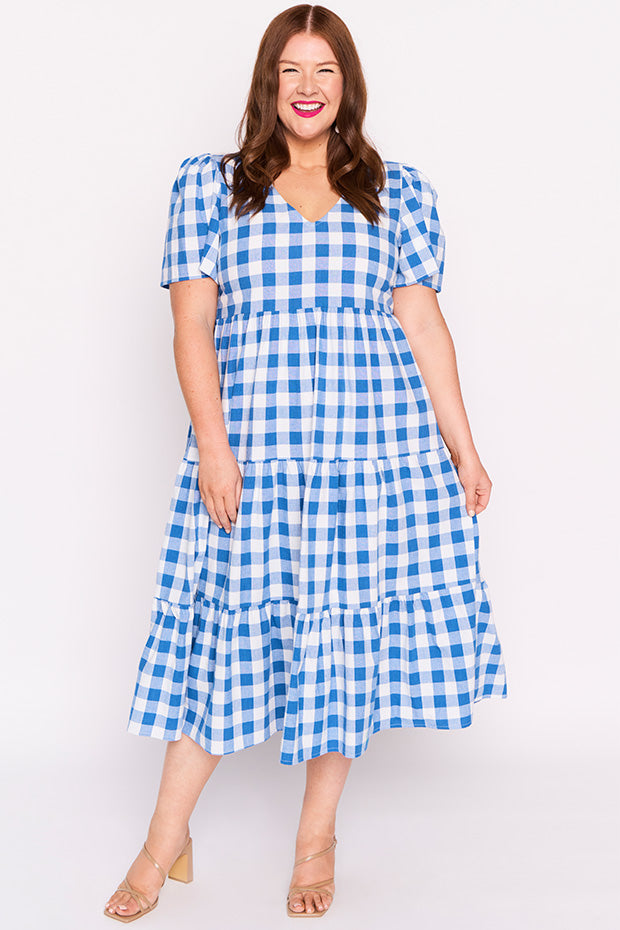 Percy Cobalt Gingham Dress – Cobalt Gingham midi dress