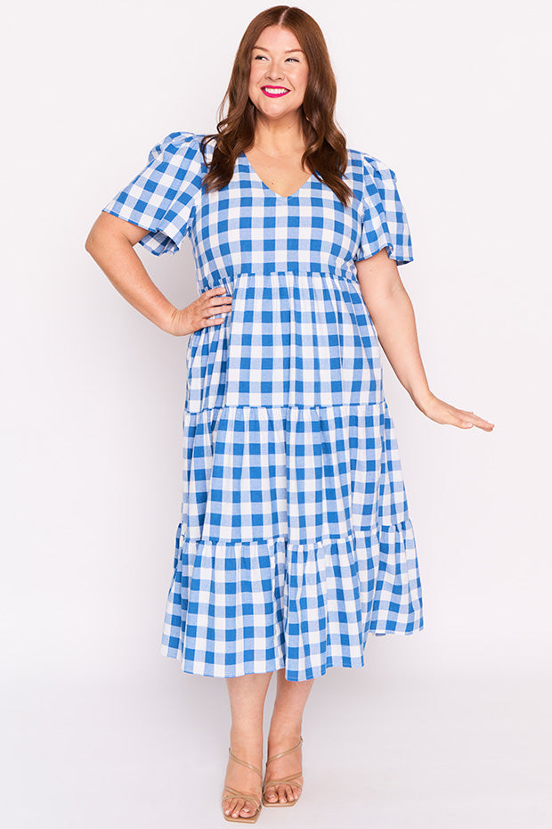 Percy Cobalt Gingham Dress – Cobalt Gingham midi dress