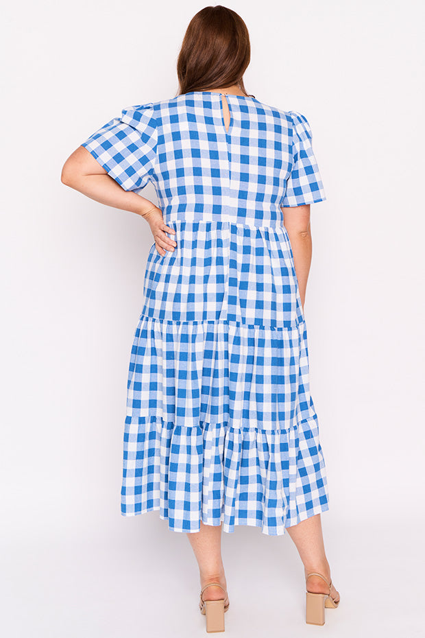 Percy Cobalt Gingham Dress – Cobalt Gingham midi dress