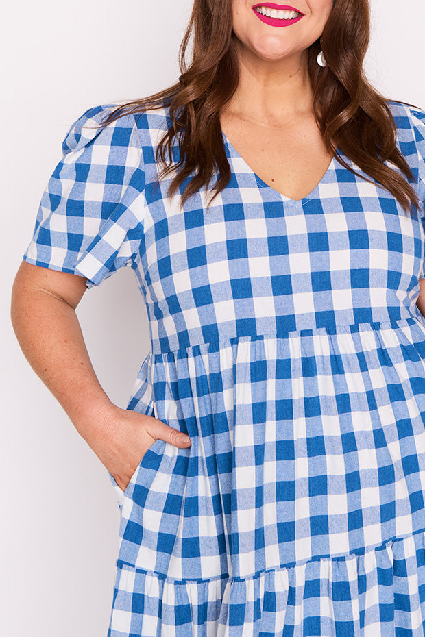Percy Cobalt Gingham Dress – Cobalt Gingham midi dress