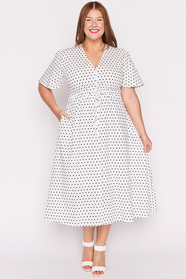 Marley Cotton White Spot Dress – White Spot midi dress