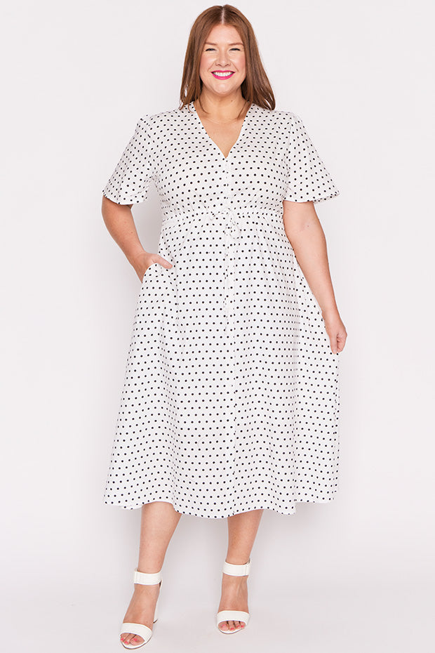 Marley Cotton White Spot Dress – White Spot midi dress